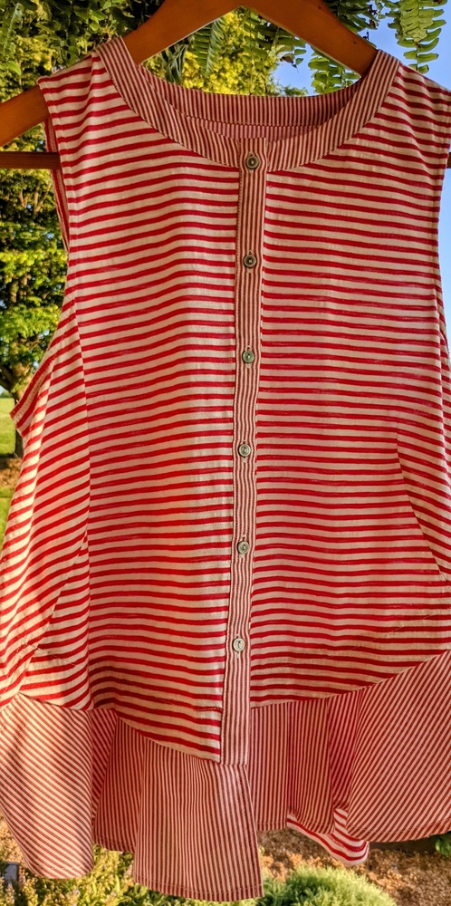 Red and white striped sleeveless top
